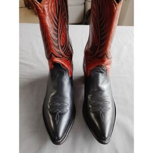 Code West Fancy Stitching Western Cowboy Boots Brown Black Leather‎ Made USA 6.5